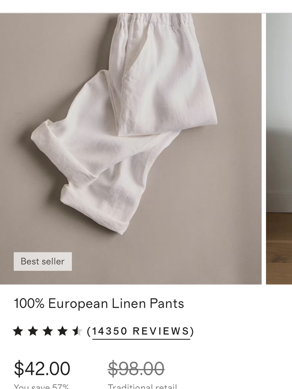 Quince NWT 100% European Linen Pants White Small - Picture 12 of 12
